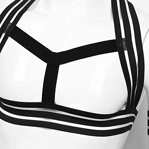 FEESHOW Mens Elastic Striped Shoulder Straps Body Chest Harness Belt Muscles Straps with Armband Club Wear Costume Black One Size4