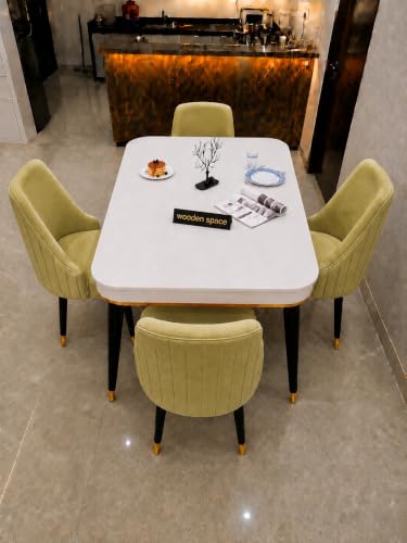 Image of WOODEN SPACE 4 Seater Wooden Dining Table Set | Urban Marble Top Dining Table with Chairs for Dining Room & Kitchen (Modern Infinity Light Green) (54 x 36 x 30 inch)