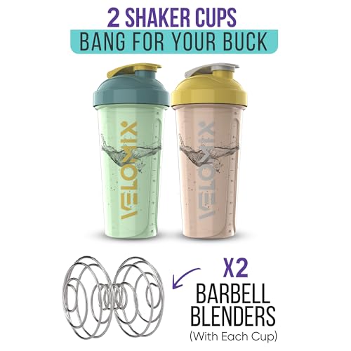 -2 Pack- 28 oz Protein Shaker Bottles for Protein Mixes - 2x Wire Whisk | Leak Proof Shaker Cups for Protein Shakes | Protein Shaker Bottle Pack | Shakers for Protein Shakes-Soft Combo