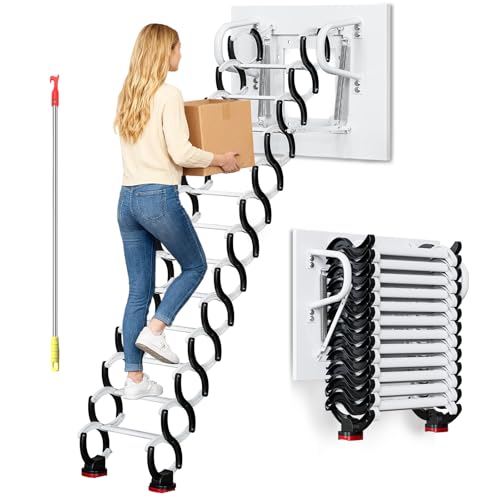 12-Steps Wall-Mounted Attic Ladder kit with Handrails