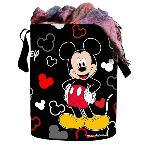 Image of Kuber Industries Disney Mickey Laundry Basket | Non-Woven Round Laundry Basket | Clothes Storage Hamper | Foldable Laundry Bag with Handle | Toy Storage Basket | 45 LTR | Black