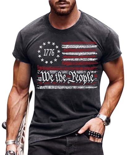 Mens 4th of July Shirts American Flag Patriotic Short Sleeve T-Shirt GY XL