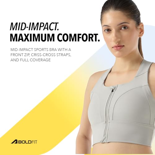 Image of Boldfit Sports Bra for Women,Premium Nylon Blend Padded Gym Bra for Woman with Criss Cross Back & Front Zip,Boldtech Sweat-Wicking,Stretch Fit,Durable & Comfortable Activewear for Gym,Yoga & Training