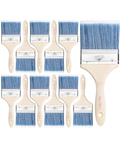 Bates- Paint Brushes 4-Inch 12 Pack Treated Wood Handle Paint Brushes for Walls Stain Brush Wall Paint Brushes Furniture Paint Brush Paint Brushes for Painting Walls Painting Brush