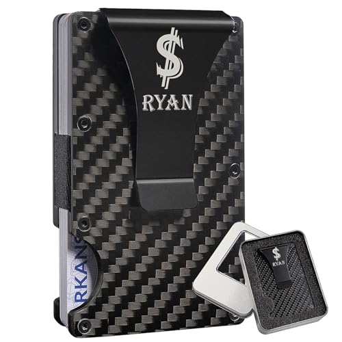 Kullder Personalized Money Clips for Men - RFID Carbon Fiber Wallet Custom Gifts for Him - Groomsmen, Dad, Husband, Boyfriend, Son Graduation & with Box