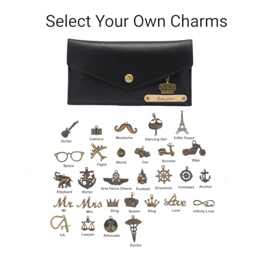 Image of AICA Personalised Name & Charm Leather Womens Wallet Black