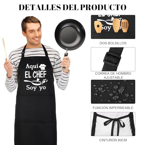 Miniatura 5 de Halinuia Negro Hombre Delantal,Ajustable Chef Delantal Con 2 Bolsillos,Personalizado Delantales De Cocina Hombre Mujer Impermeable Delantales De Cocina Para Papá,Esposo,Abuelo