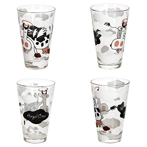 Foto von MamboCat Milchflaschen Set Angel Cow I Flirt Milchglasflasche 1 Liter mit Schraubverschluss und 310 ml Trinkglas mit Motiv I Designer Weithalsflasche Trinkflasche I Leere Flasche zum Befüllen 1000ml