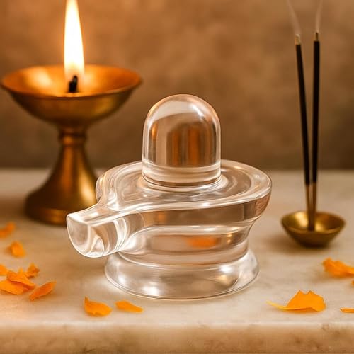 Image of Original Sphatik Shivling for Puja & Meditation | AAA Grade Clear Quartz Crystal Lingam Idol with Ganga Jal & Chandan | Maha Shivratri Gift (140-150 Gram)