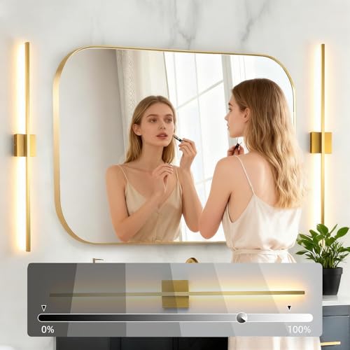 Image of Wall Sconces Set of Two,LED Hardwired Dimmable Wall Sconce,Gold Wall Sconce for Bathroom, Living Room, Bedroom, Hardwired 3000K 40 Inch (2 Pack)