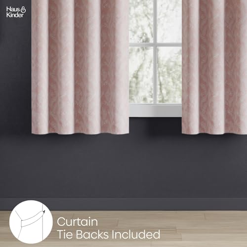 Image of haus & kinder Printed Jacquard Window Curtains 5 Feet Long Pack of 2 Window Curtains, 5 Feet Curtains for Window (Whispering Willow, Pink Floral 130x152 CM)