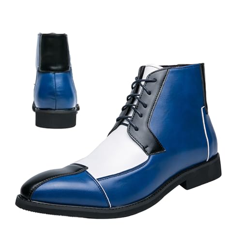 Men's Leather High Top Dress Ankle Boots,Vintage Colorblock Cap Toe Non-Slip Lace-Up Oxford Business Casual Bootie