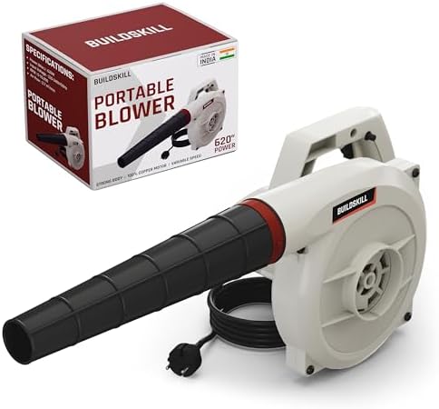BUILDSKILL 620W Air Blower Machine | 16000 RPM 1.5 kg Heavy Duty Copper Armature Air Blower with Variable Speed | Air Flow of 3.7 m3/min | Suitable for Large & Small Areas | 3 Meter Long Wire - Grey