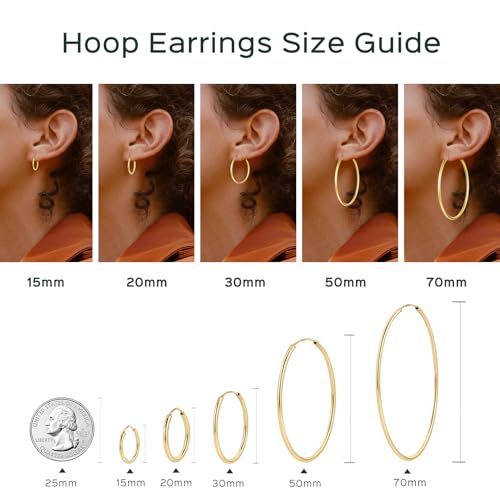 ChicSilver Hypoallergenic 925 Sterling Silver Hoop Earrings for Women, Lightweight Large Gold Hoop Earrings, Endless Hoops Huggie Earrings 15/20/30/50/70MM4