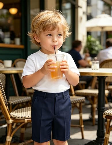 Image of Pink Shorts for Boys Flat Front Dress School Uniform Shorts Casual Travel Hiking Shorts Size 3T