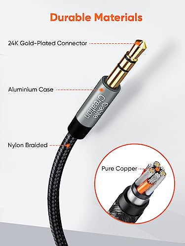 Image of CableCreation 3.5mm Aux Cable, 3.5mm Male to Male Stereo Audio Cable, Slim and Soft Cable with Gold Plated Connector, for Smartphones, Tablets and MP3 Player and More (3FT, Grey, 1)