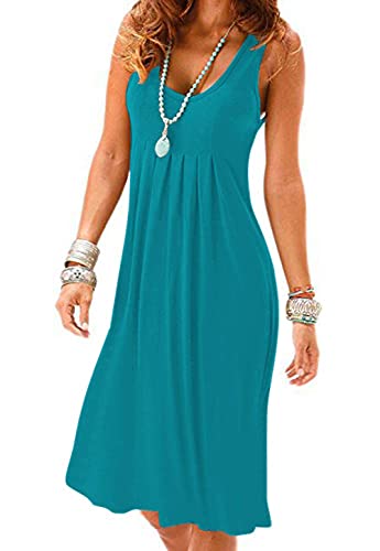 Image of Camisunny Women Casual Loose Tank Dresses Sleeveless Beach Vacation Dress Swing Pleated U Neck Fashion Soft