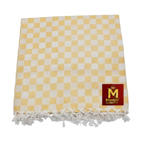 Image of Handloom Bhagalpuri Cotton Silk Mix Dull Andi 3D Checked Chadar - Soft Grey Comforter & Odhnewali Blanket for All-Season Sleeping - (220x125cm - Size) (Yellow)
