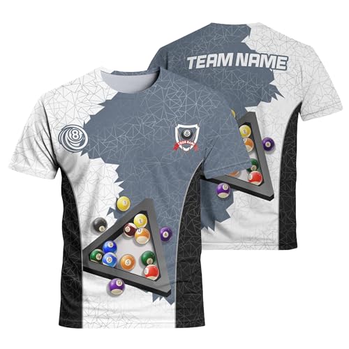 Custom Print Tshirt with Pool Fan’s Name 3D Billiard Rack 8 Ball T Shirt Cool Billiard Theme Gift for Christmas Multicolor