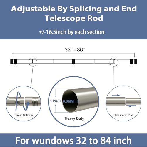 Zeerobee STADROUCAP-48WHITE Curtain Rods For Windows 48 To 84, 1 Inch Curtain Rod Set, Heavy Duty Drapery Rods With Adjustable Curtain Rods, Outdoor Modern Curtain Rod With Simple End Caps, 32"-86", Brushed Nickel thumb #4