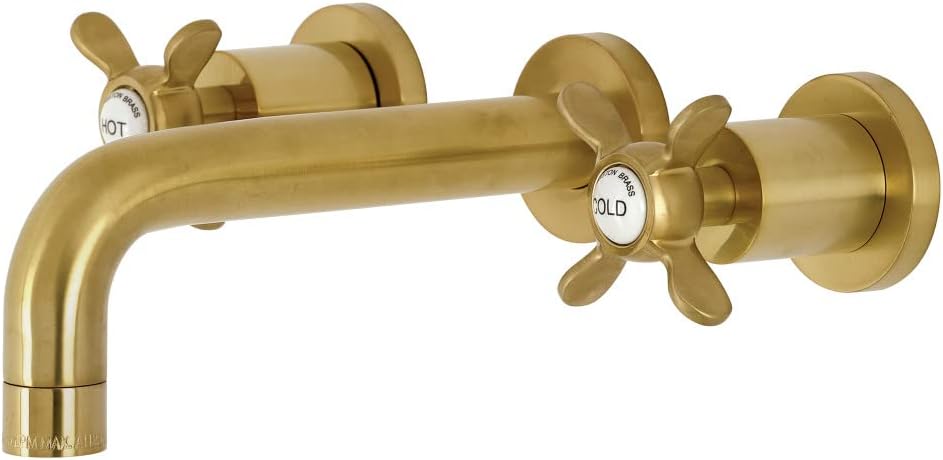 Kingston Brass KS8127BEX Essex 2-Handle 8 in. Wall Mount Bathroom Faucet, Brushed Brass