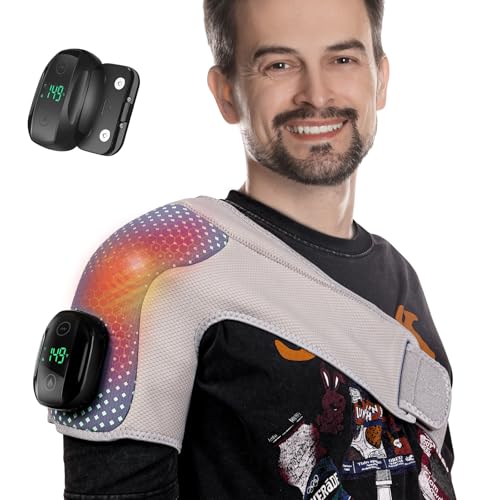 LANGSKIP'S Cordless Heated Shoulder Wrap Massager,6 Heat & 3 Vibration Electric Heating Pad for...