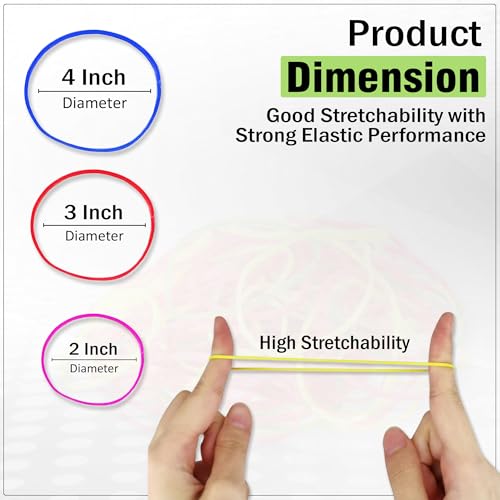 Image of GLUN Multicolour Rubber Bands 300g Pack, Assorted Sizes (2 to 4 Inch 3 Diff Size) Strong Elastic Bands for Packing, Kitchen, Home & Office Use Durable Stretchable Set