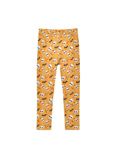 ZZKKO Girls Leggings Orange Halloween and Skeleton Bat Toddler Girls Clothes Toddler Comfortable Bottoms Girl Leggings 3-4T