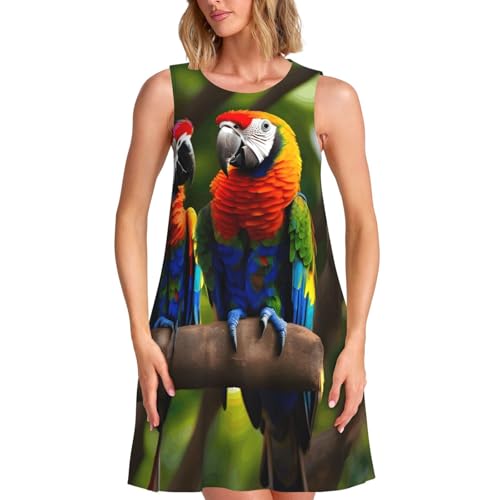 Robe d'été sans manches à imprimé perroquet coloré