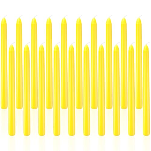Velas cónicas amarillas de 10 pulgadas para fiestas de verano, 20 paquetes de velas sin aroma para cena, cumpleaños, celebración de temporada y decoración del hogar