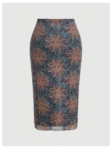 WDIRARA Women's Plus Size Boho Sun Graphic Bodycon Skirt Elastic Waist Long Skirts2