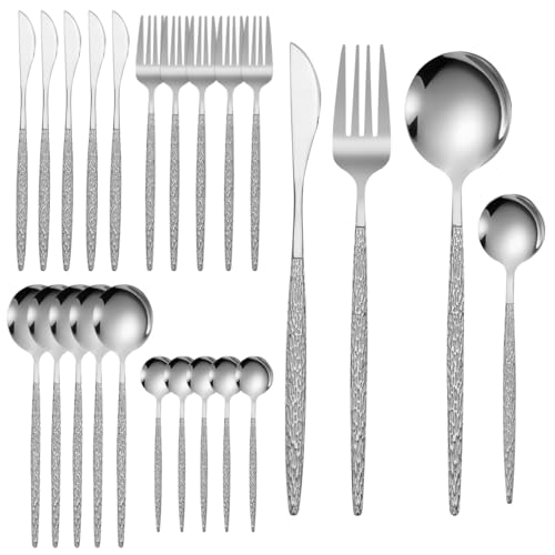 El Mejor Listado de Tenedor-cuchara que Puedes Comprar On-line. 44 BEBK Juego Cubiertos 24 Piezas,Cubiertos Acero Inoxidable Para 6 Personas,Incluye Cuchillos,Tenedores,Cucharas,Espejo Pulido Juego Cubierto,Adecuado para el hogar,restaurante...
