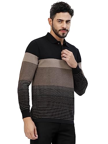 Image of Kalt Mens Basic Solid Full Sleeves Polo Cotton Blend Knitted Regular Fit Polo-Neck T-Shirts with Collar Stylish