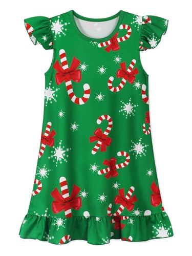 WonderBabe Girls Christmas Nightgowns Flutter Short Sleeves Princess Nightgown Sleepwear Kids Christmas Pajamas size 5-6t Green