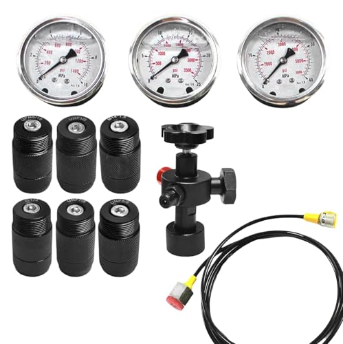 Image of Hydraulic Nitrogen Accumulator Charging Kit, Hydraulic Nitrogen Pressure Gauge Test Kit, WKQ Nitrogen Fill Kit, Gas Charge Tools with 7 Couplings, 3 Gauges & 1 Gas Hose
