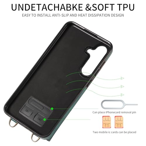 Étui portefeuille Samsung S25 Plus de protection durable texturée verte - 4