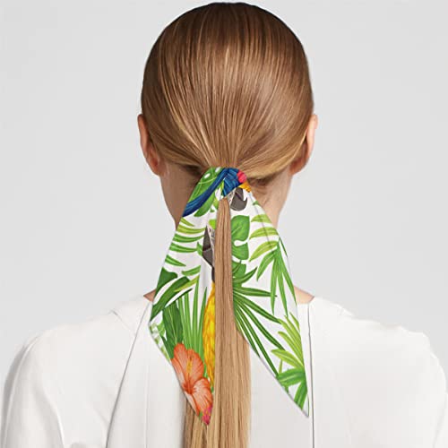 Tropical Floral Bird Parrot Square Silk Hair Scarf for Women, Lightweight Summer Head Scarf for Girls Wedding Travel Yoga Handkerchief Shawl Sunscreen Scarves Hair Accessories 23.6 Inches4