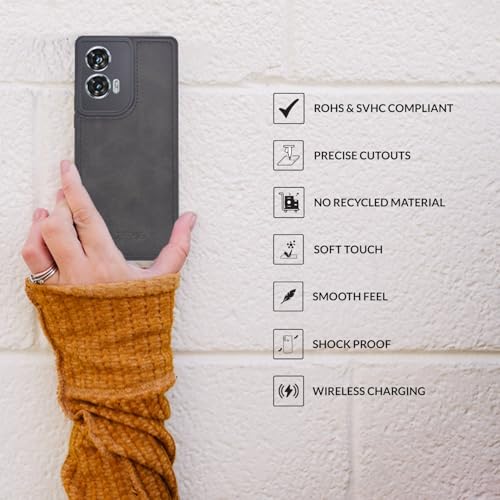 Image of SPRIG Compatible with Moto G96 Matte PU Leather TPU Premium Back Cover Drop Tested Shock Proof Mobile Case for Men, Women, Boys and Girls with Camera Protection (Black)