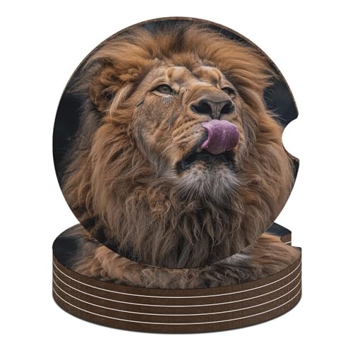 Dessous de verre voiture antidérapants lot de 6 avec motif lion