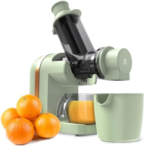Greater Goods Cold Press Juicer, Powerful Slow Masticating Juice Extractor with Quiet Motor for Fruits and Vegetables, High Juice Yield, Easy to Clean, Sage Green