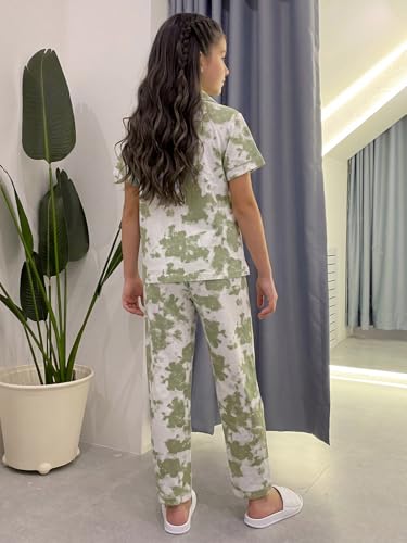 Image of Li'l Tomatoes Girls 100% Cotton Night Suit Set | Half Sleeve Shirt & Pyjama Set | Soft & Breathable Sleepwear | Casual Summer Wear | 9-16 Years