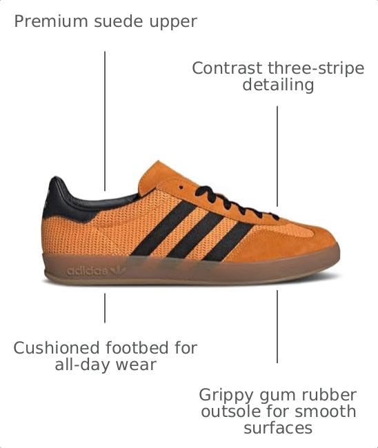 Image of adidas Gazelle Indoor Men's Shoes, Equipment Orange /Core Black /Gum, Size 5.5
