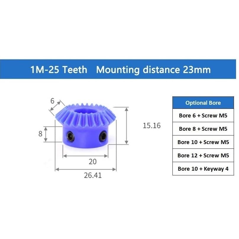 Cylindrical Drive 1pcs 1M 25T Nylon Bevel Gear 1 Module 25 Teeth Conical Pinion6mm 8mm 10mm Bore 90° Miter Transmission Gear Low Noise Rack Machinery(8mm bore)