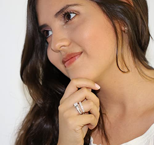 AndreAngel Engagement Ring Set for Women 2 pcs, Princess Cut 0.75 Carat, Solid Sterling Silver 925, 50 Cubic Zirconia Stones High Grade AAAAA+2