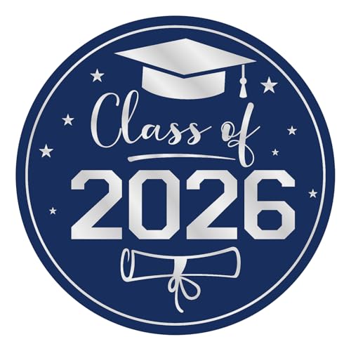 Anwyll Graduation Stickers 2026 - Class of 2026 Stickers 60Pcs 1.75'' Graduation Envelope Seal Label Sticker Self Adhesive Congrats Grad Cap Sticker for Senior College Grad Party Favors(Silver Blue)