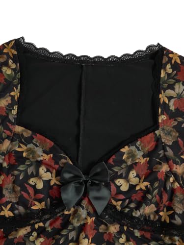 Image of BEAUDRM Women's Y2k Hippie Vintage Boho Dress Leopard Bell Long Sleeve V Neck Bow Mesh Goth Mini Dresses