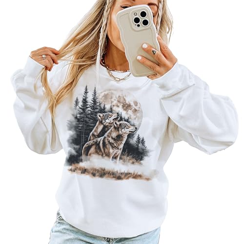 Vintage Wolf Wilderness Scene Sweatshirt - 90s Vintage Wolves Howling At Moon Sweatshirt - Scenic Winter Evergreen Pine Tree Forest Nature Sweater - Unisex Graphic Crewneck Sweatshirt4