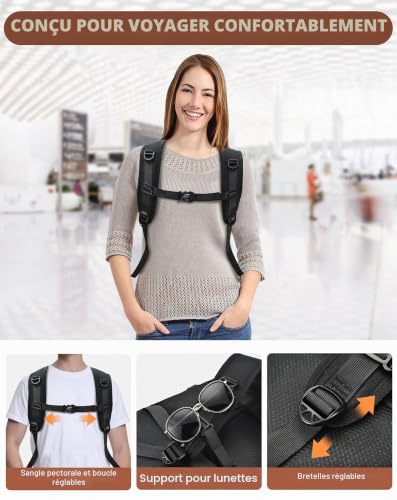 MOCOCITO Sac à Dos Voyage Cabine 40x30x20 cm (+5cm Extensible) - 20L Bagage à Main Avion pour Ryanair, EasyJet, Transavia - Sac Ordinateur Portable 15.6'' Léger pour Homme Femme - Mix – vue 6