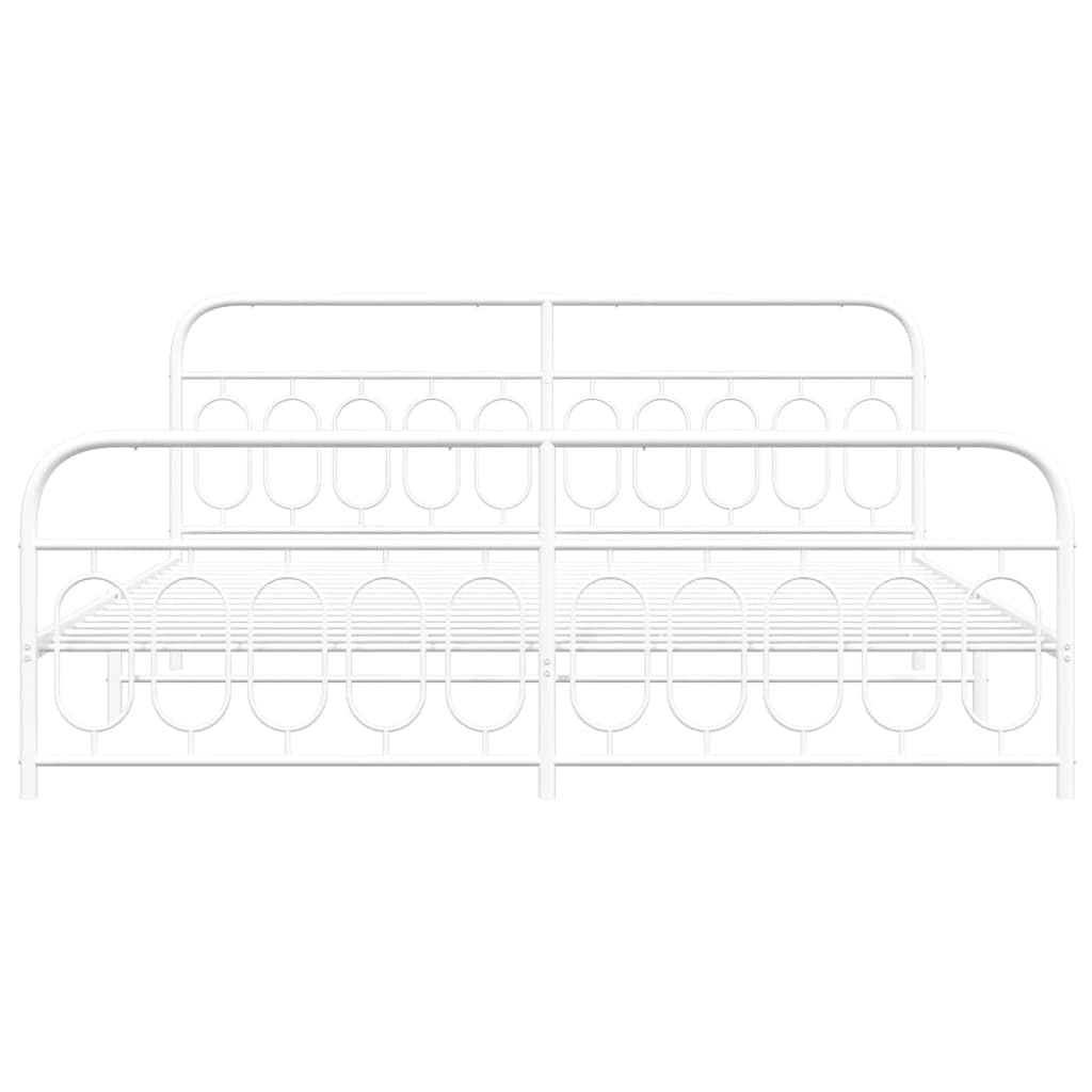 200x200 cm Metal Bed Frame with Slats, White | Built with a heavy-duty steel platform featuring under-bed storage, suitable for bedrooms and guest rooms.