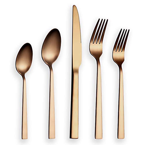 Berglander Matte Rose Gold Titanium Plating Flatware Set 20 Pieces, Stainless Steel Copper